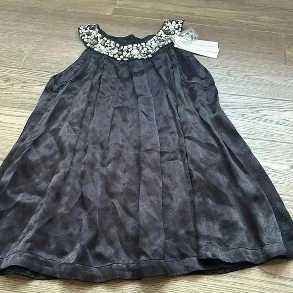 ✨🆕French Connection🆕✨ | Black satin tank top with rhinestones - Picture 2 of 10